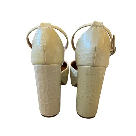 Asos 8 Platform Square Toe Mary Janes Embossed Croc Leather Chunky Heels Cream - Picture 4 of 7